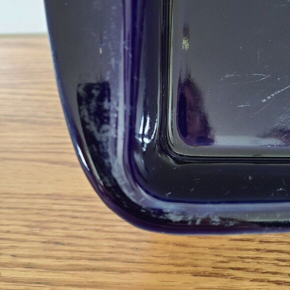 Vintage Ceramic Pottery ~13x9 Baking Dish Handmade Cobalt Blue Glazed Baking Pan - Picture 5 of 16